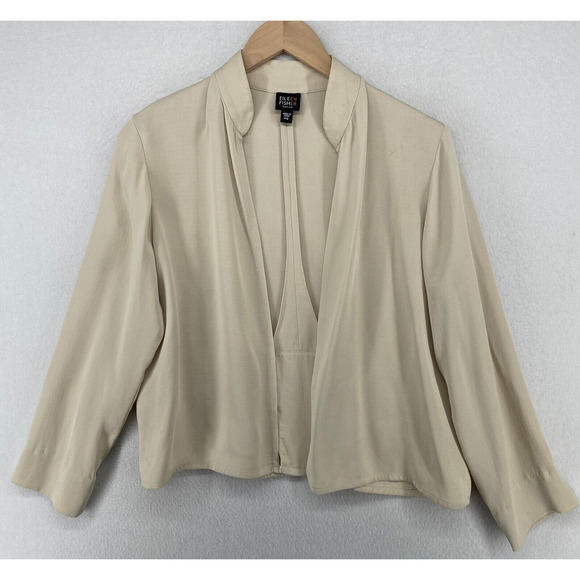 Eileen Fisher Jackets & Blazers - EILEEN FISHER Blazer PS Silk Georgette Crepe Jacket Mandarin Open Front Beige
